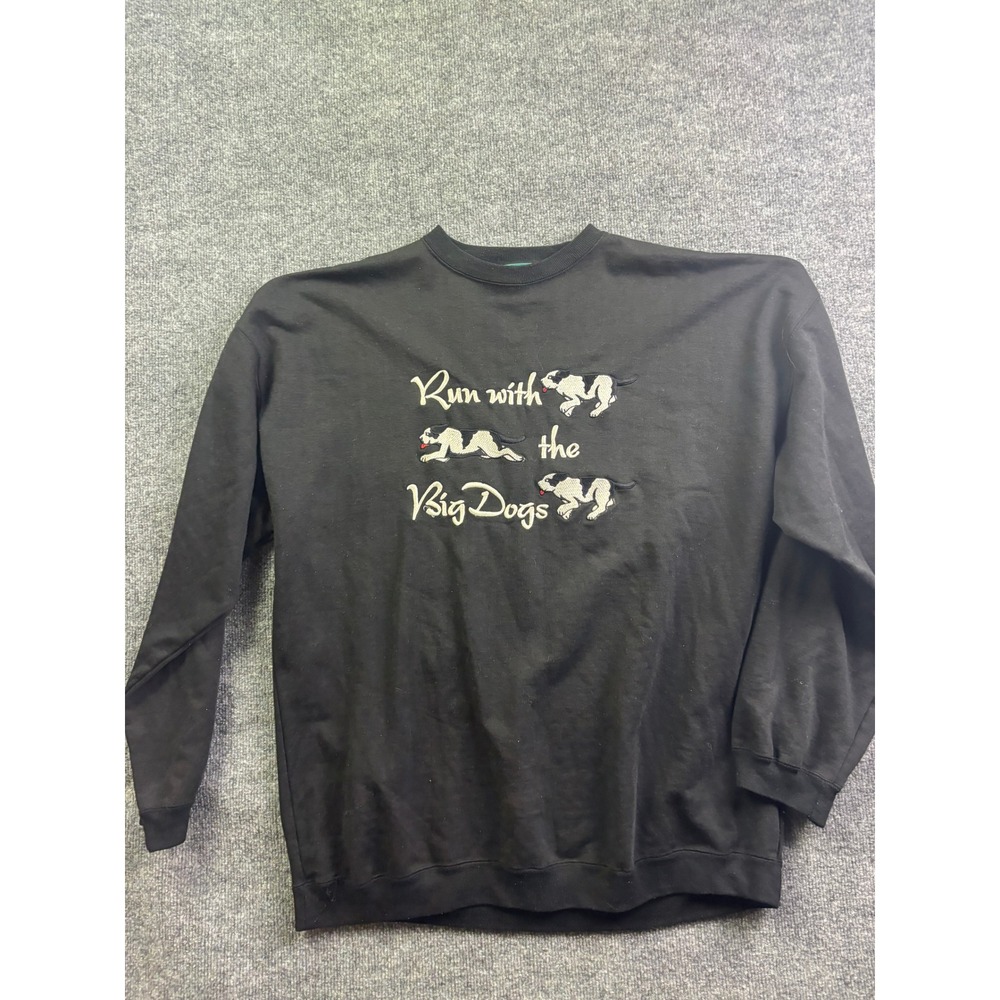 Big Dogs Sweatshirt Mens XL Black Run With The Big Dogs Embroidered Graphic 90s
